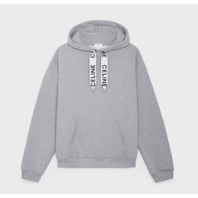 Celine Loose Hoodie In Cotton Fleece Light Grey 01