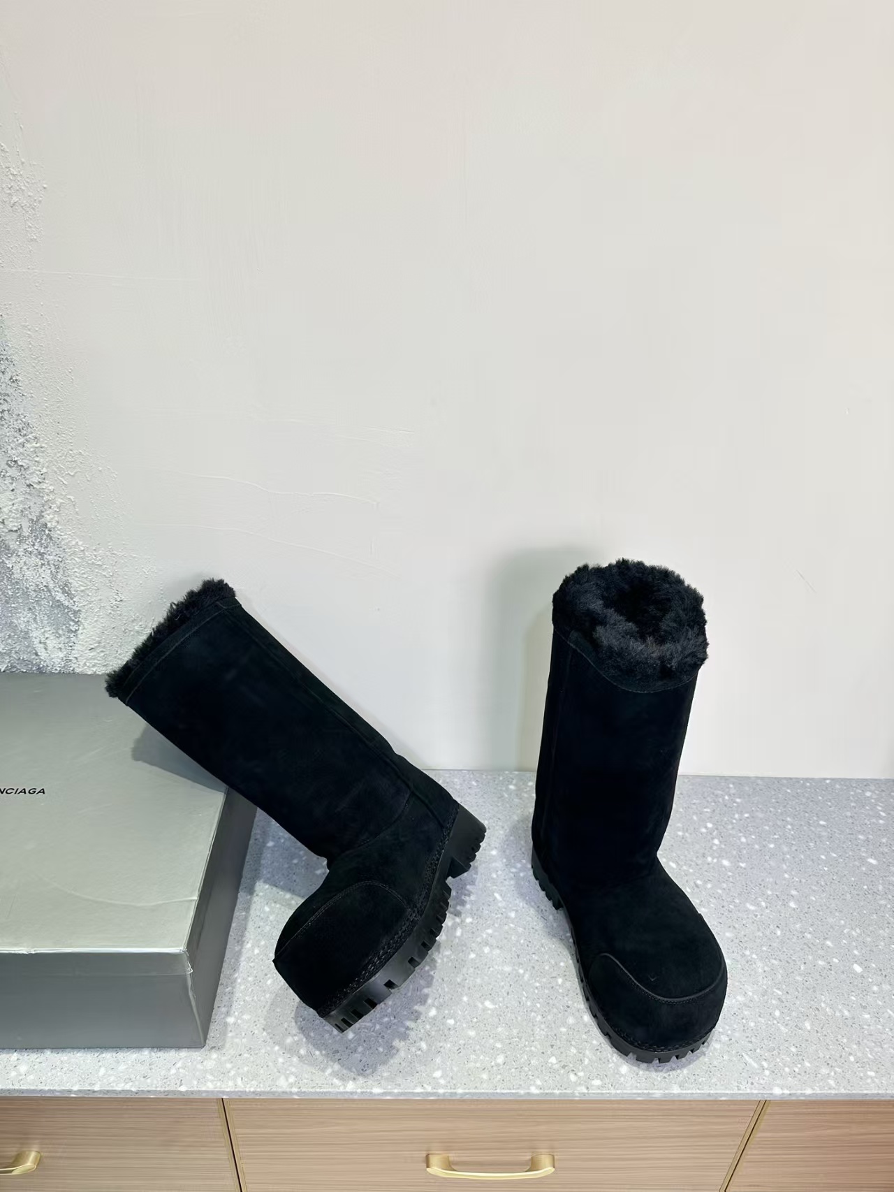 PKGoden Balenciaga Alaska Fur High Boot Black