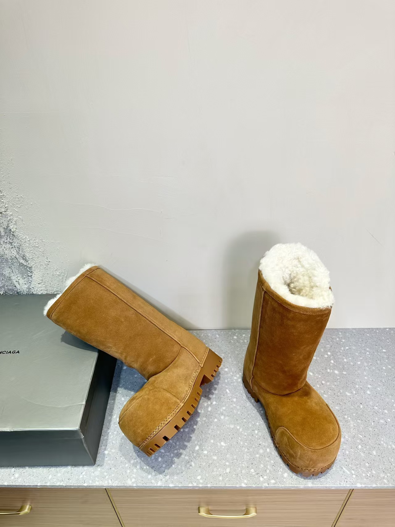 PKGoden Balenciaga Alaska Fur High Boot Brown