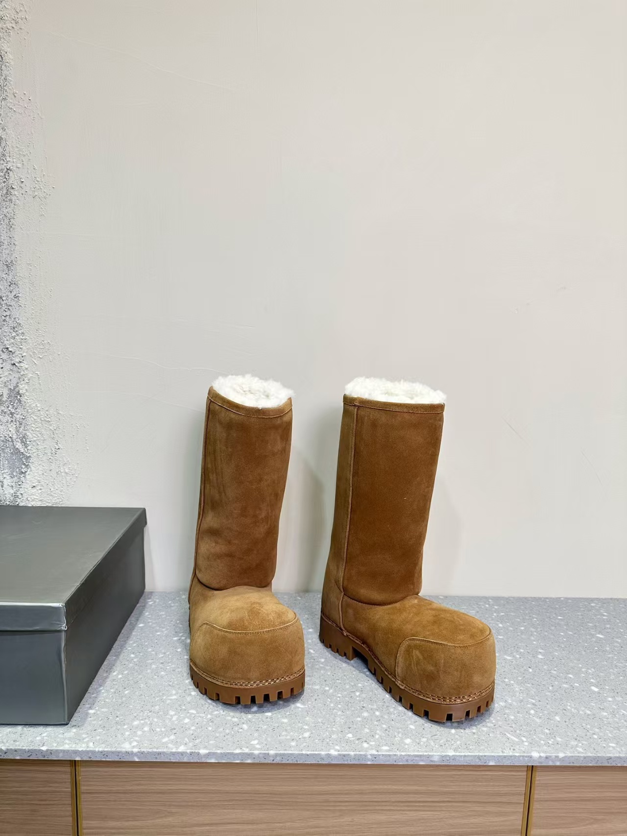 PKGoden Balenciaga Alaska Fur High Boot Brown