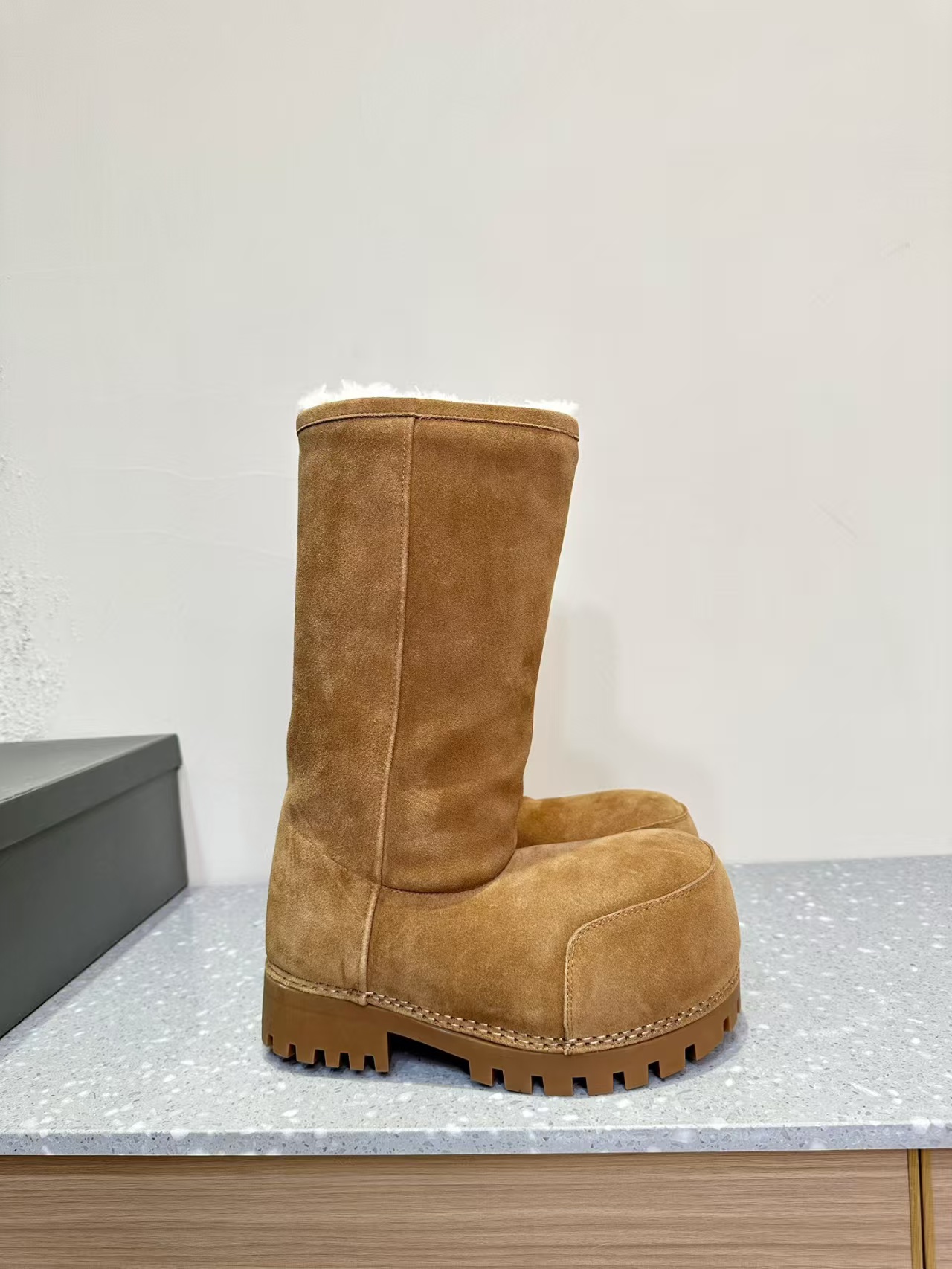 PKGoden Balenciaga Alaska Fur High Boot Brown
