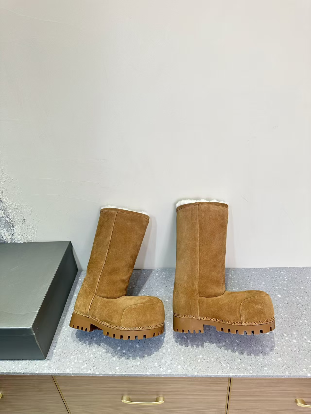 PKGoden Balenciaga Alaska Fur High Boot Brown