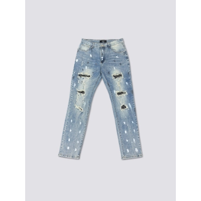 AMIRI New Washed Ripped Jeans with Silver Diamond Design,A033 01