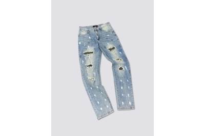 AMIRI New Washed Ripped Jeans with Silver Diamond Design,A033 02