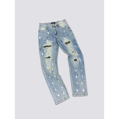 AMIRI New Washed Ripped Jeans with Silver Diamond Design,A033 02