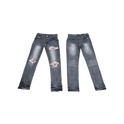 AMIRI New Washed Ripped Jeans with Exposed Leather - Long Jeans A058 01