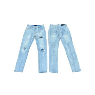 AMIRI New Washed Ripped Jeans with Exposed Leather - Long Jeans A059 01