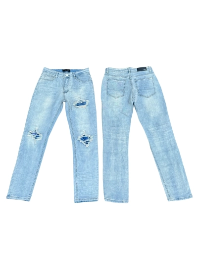 AMIRI New Washed Ripped Jeans with Exposed Leather - Long Jeans A059 01