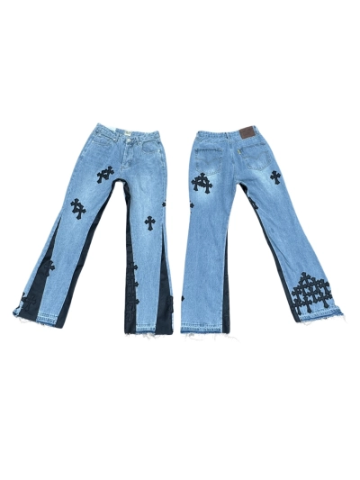 GALLERY DEPT. Cropped Cross-Panel Loose-Fit Washed Flare Jeans G297 01