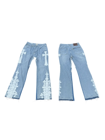 GALLERY DEPT. Cropped Cross-Panel Loose Washed Flared Jeans G296 01