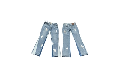 GALLERY DEPT. Cropped leather crossover flared jeans, washed and distressed patchwork denim jeans G92 01