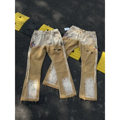 GALLERY DEPT. Patchwork Appliqué Splatter Painted Flared Jeans - Washed Distressed Patchwork Jeans G91 01