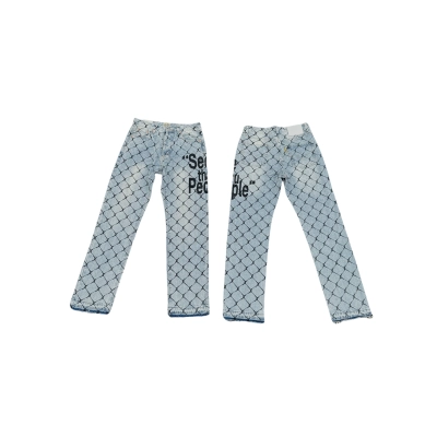 GALLERY DEPT. Slim Fit Jeans with Wire Mesh Letter Print G786 01