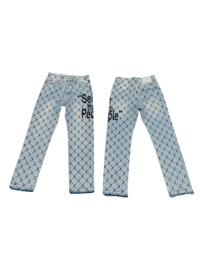 GALLERY DEPT. Slim Fit Jeans with Wire Mesh Letter Print G786 01