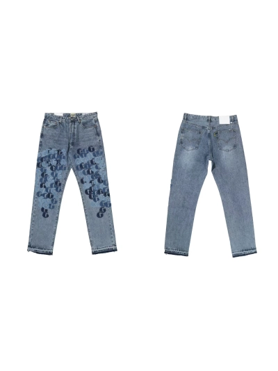 GALLERY DEPT.G Letter Patchwork Pudding 5001 Denim Washed Distressed Patchwork Jeans G77 01