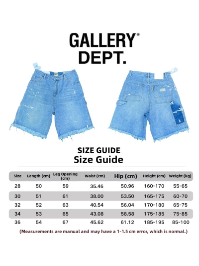 GALLERY DEPT Splatter Paint, Distressed Edges, Vintage Washed and Aged High Street Logging Workwear Denim Shorts GD098 02