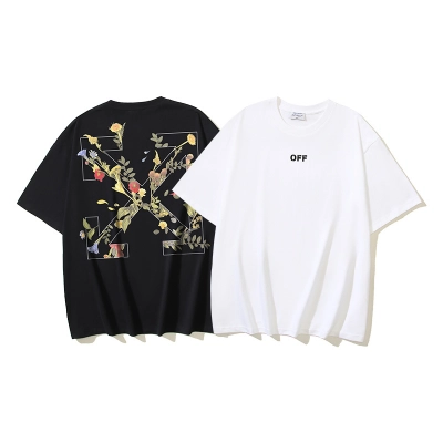 OFF-WHITE Floral Arrow Print Short-Sleeve T-Shirt, Black, White #1344 01