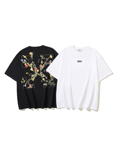 OFF-WHITE Floral Arrow Print Short-Sleeve T-Shirt, Black, White #1344 01