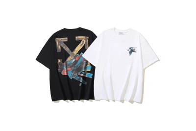 OFF-WHITE Graffiti Paint Arrow Print Short-Sleeve T-Shirt, Black, White #1346 01