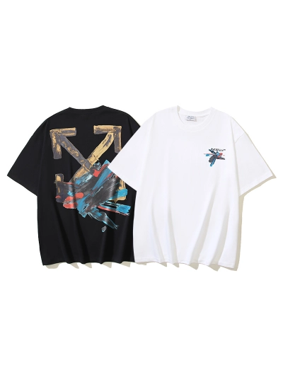 OFF-WHITE Graffiti Paint Arrow Print Short-Sleeve T-Shirt, Black, White #1346 01