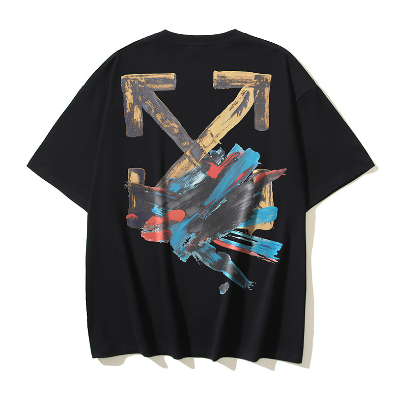 OFF-WHITE Graffiti Paint Arrow Print Short-Sleeve T-Shirt, Black, White #1346