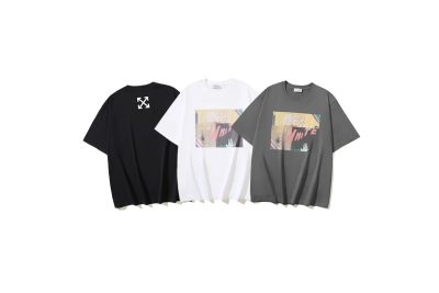 OFF-WHITE Hand-Painted Graffiti Print Short-Sleeve T-Shirt, Black, White, Dark Grey #1351 01