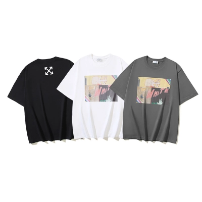 OFF-WHITE Hand-Painted Graffiti Print Short-Sleeve T-Shirt, Black, White, Dark Grey #1351 01