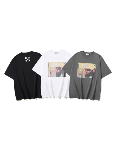 OFF-WHITE Hand-Painted Graffiti Print Short-Sleeve T-Shirt, Black, White, Dark Grey #1351 01