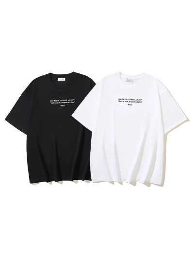 OFF-WHITE Letter Print Short-Sleeve T-Shirt, Black, White #1352 01