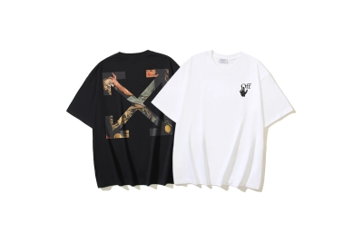 OFF-WHITE Oil Painting Arrow Print Short-Sleeve T-Shirt, Black, White #1345 01