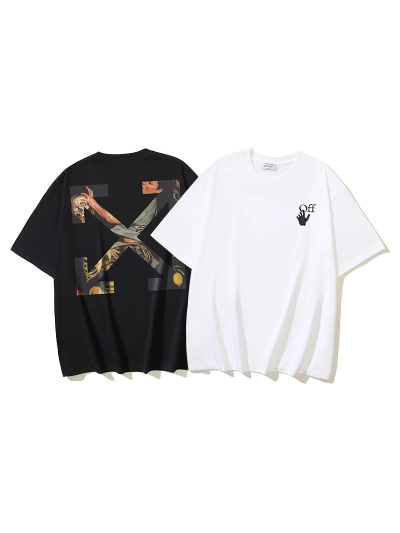 OFF-WHITE Oil Painting Arrow Print Short-Sleeve T-Shirt, Black, White #1345 01