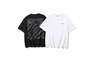 OFF-WHITE Pencil-Touch Striped Print Short-Sleeve T-Shirt, Black, White #1343 01