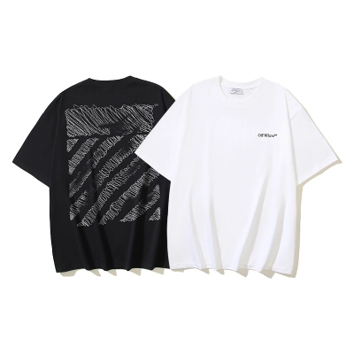OFF-WHITE Pencil-Touch Striped Print Short-Sleeve T-Shirt, Black, White #1343 01