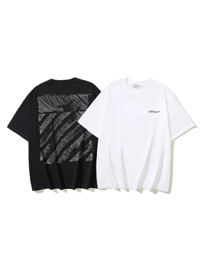 OFF-WHITE Pencil-Touch Striped Print Short-Sleeve T-Shirt, Black, White #1343 01