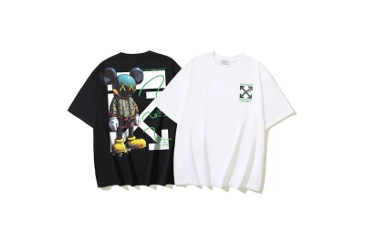 OFF-WHITE "Violent Bear" Arrow Print Short-Sleeve T-Shirt — Black / White #1354 01