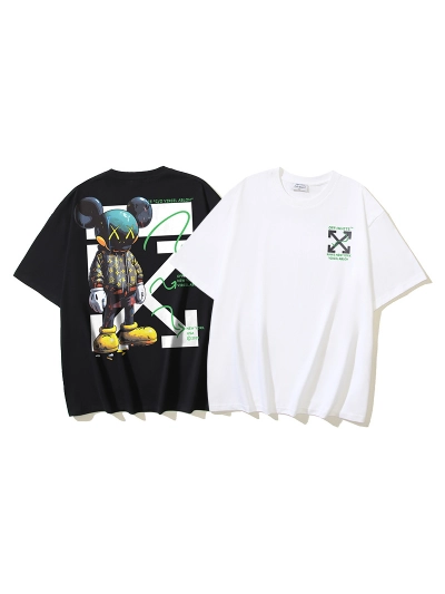 OFF-WHITE "Violent Bear" Arrow Print Short-Sleeve T-Shirt — Black / White #1354 01