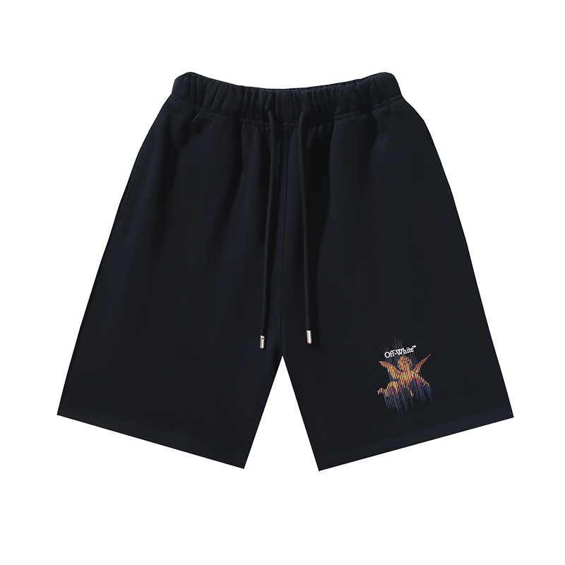 OFF-WHITE Brushed Cotton "Little Angel" Print Shorts — Black / White #1175