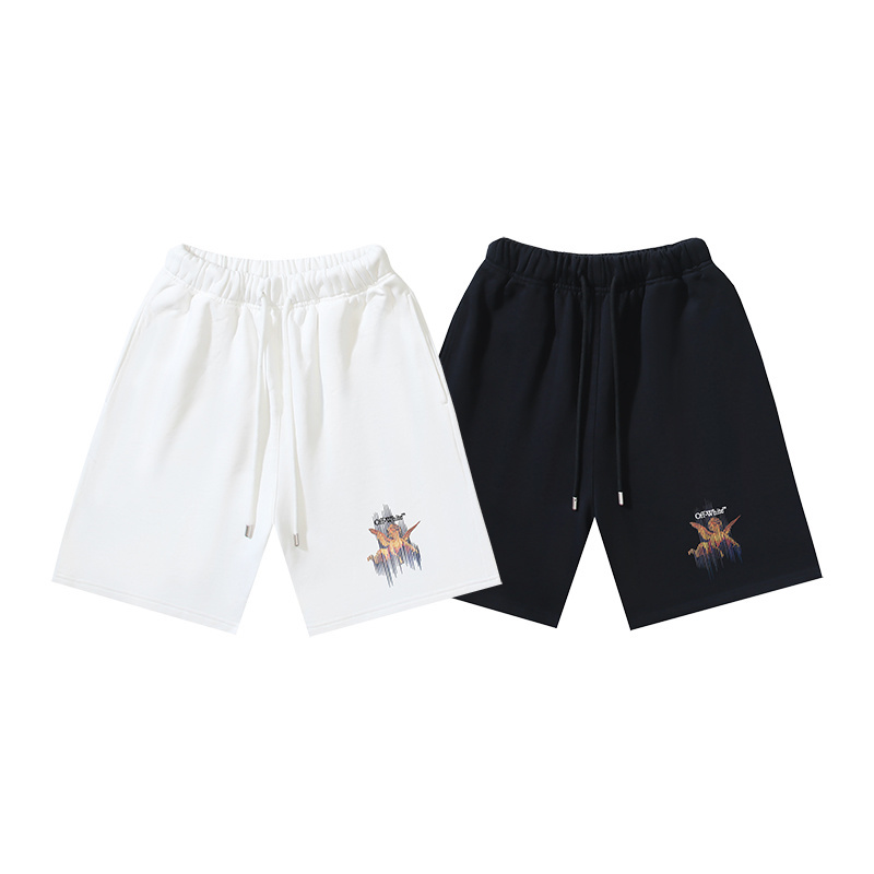 OFF-WHITE Brushed Cotton "Little Angel" Print Shorts — Black / White #1175