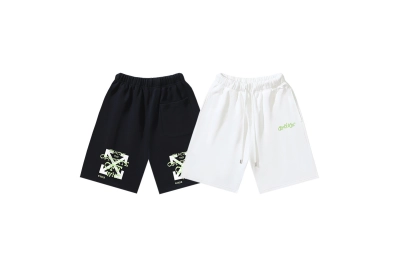 OFF-WHITE Brushed Cotton French Terry Shorts with Letter & Arrow Print #1008 01