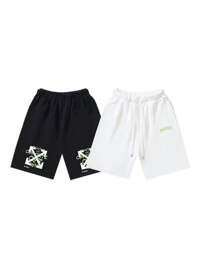 OFF-WHITE Brushed Cotton French Terry Shorts with Letter & Arrow Print #1008 01