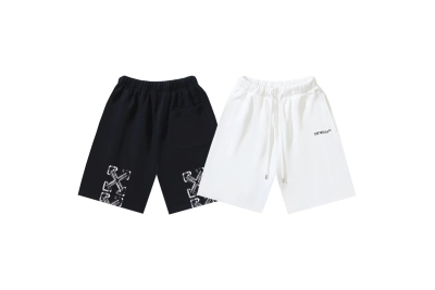 OFF-WHITE Brushed Cotton Plaid Shorts with Arrows & "OFF" Print — Black / White #1133 01
