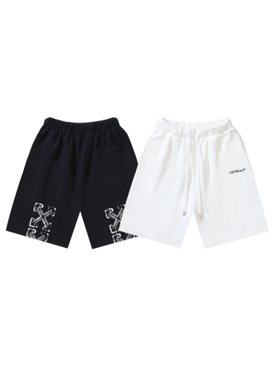 OFF-WHITE Brushed Cotton Plaid Shorts with Arrows & "OFF" Print — Black / White #1133 01
