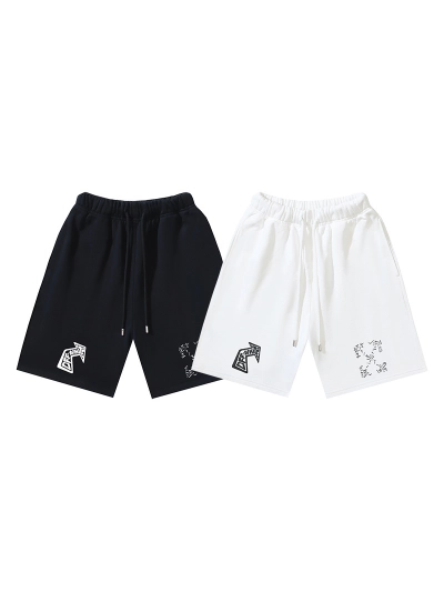 OFF-WHITE Brushed Cotton Self-Tapping Screw Print Shorts — Black / White #1214 01