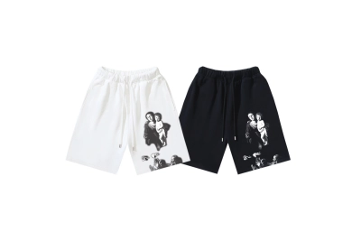 OFF-WHITE Brushed Cotton Shorts — "Mary" / Religious Angel & Virgin Mary Print — Black / White #1177 01