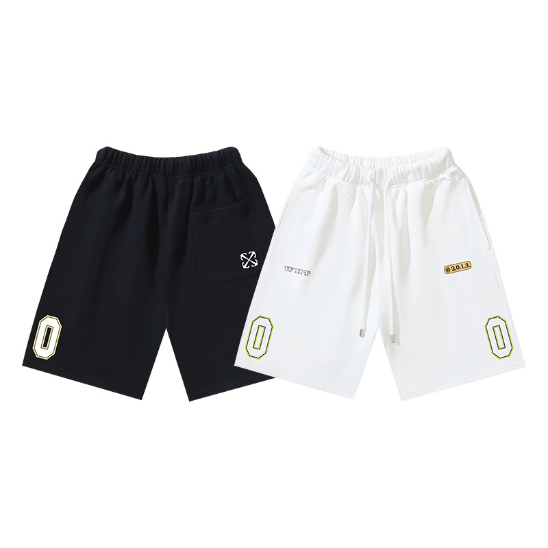 OFF-WHITE Brushed Cotton Shorts with "00" Arrow Print — Black / White #1194