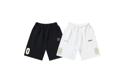 OFF-WHITE Brushed Cotton Shorts with "00" Arrow Print — Black / White #1194 01