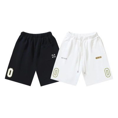 OFF-WHITE Brushed Cotton Shorts with "00" Arrow Print — Black / White #1194 01