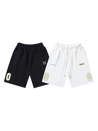 OFF-WHITE Brushed Cotton Shorts with "00" Arrow Print — Black / White #1194 01