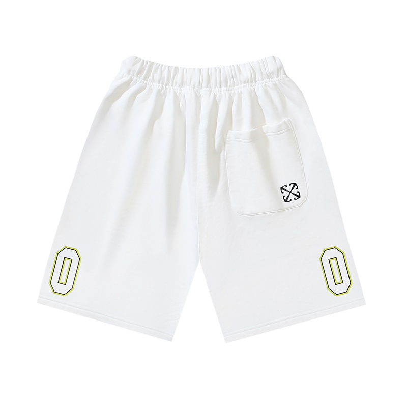 OFF-WHITE Brushed Cotton Shorts with "00" Arrow Print — Black / White #1194