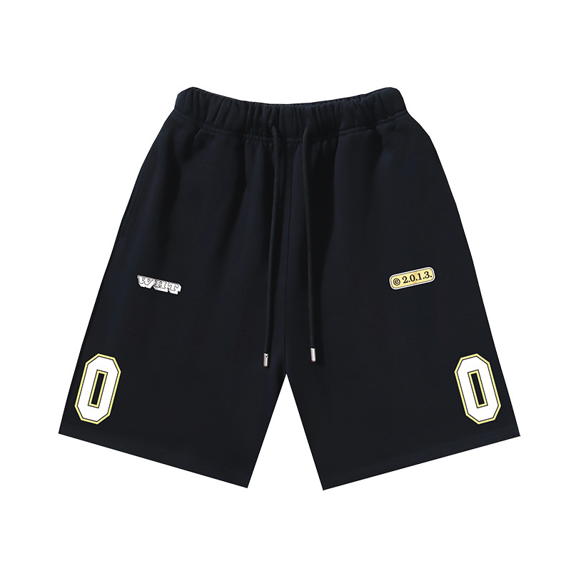 OFF-WHITE Brushed Cotton Shorts with "00" Arrow Print — Black / White #1194